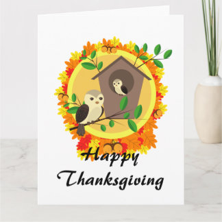 Autumn Owls Thanksgiving Thank You Card