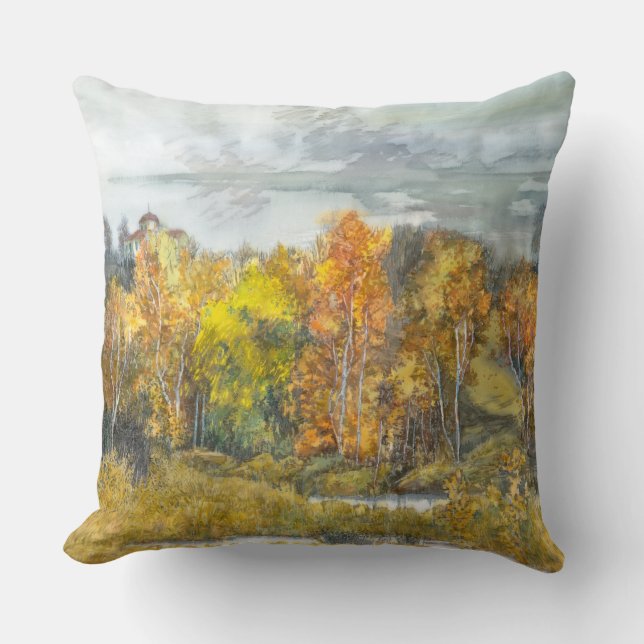 Autumn  painting watercolor 300 throw pillow (Front)