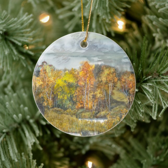 Autumn  painting watercolor ceramic ornament (Tree)