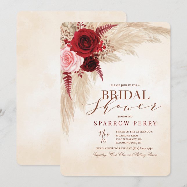 Autumn Pampas Grass Bridal Shower Invitation (Front/Back)