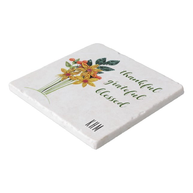 Autumn Paper Quilled Flowers, 6-inch Marble Trivet (Corner)