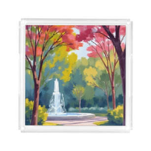 Autumn Park Fall Foliage Watercolor Acrylic Tray
