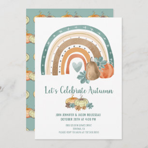 Autumn Party Watercolor Rainbow Pumpkins Invitation