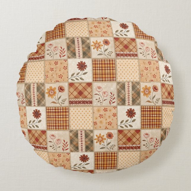 Autumn Patchwork Floral Duvet Cover &  Round Pillow (Front)