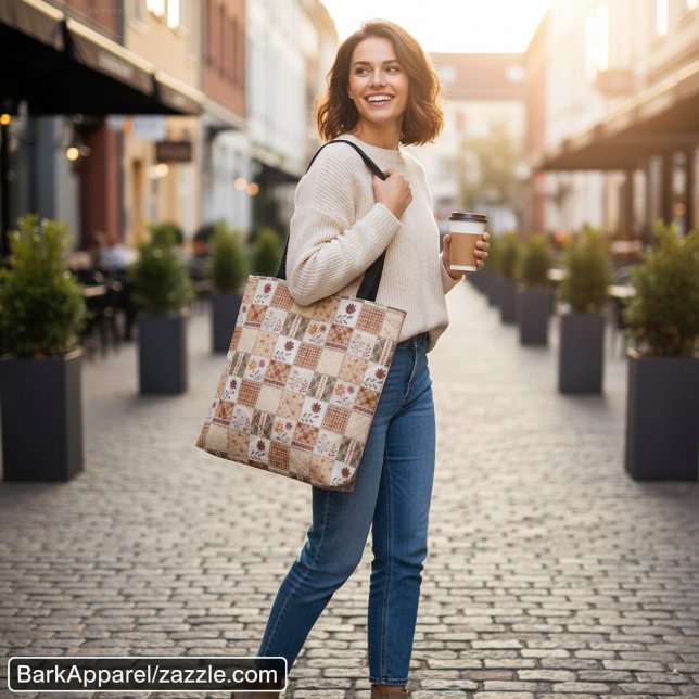 Autumn Patchwork Floral Print Tote Bag (Creator Uploaded)