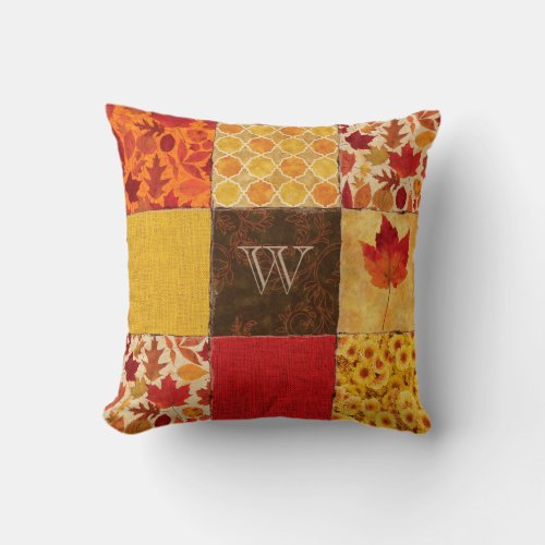 Autumn Patchwork Monogram Throw Pillow