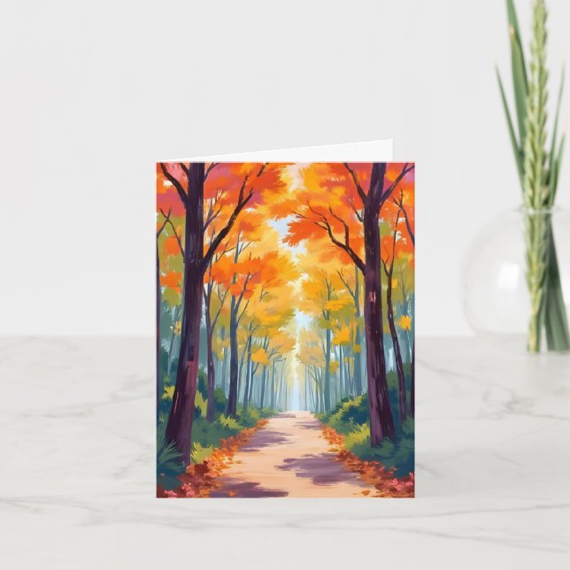 Autumn Path Fall Foliage Painting Card (Front)