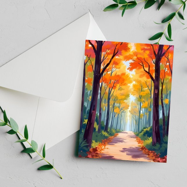 Autumn Path Fall Foliage Painting Holiday Card (Creator Uploaded)