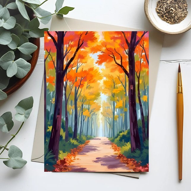 Autumn Path Fall Foliage Painting Holiday Card (Creator Uploaded)