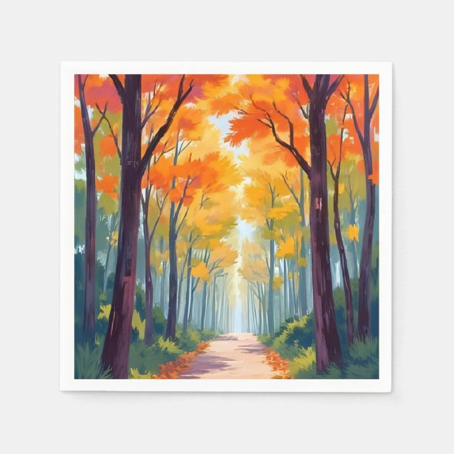 Autumn Path Fall Foliage Painting Napkins (Front)