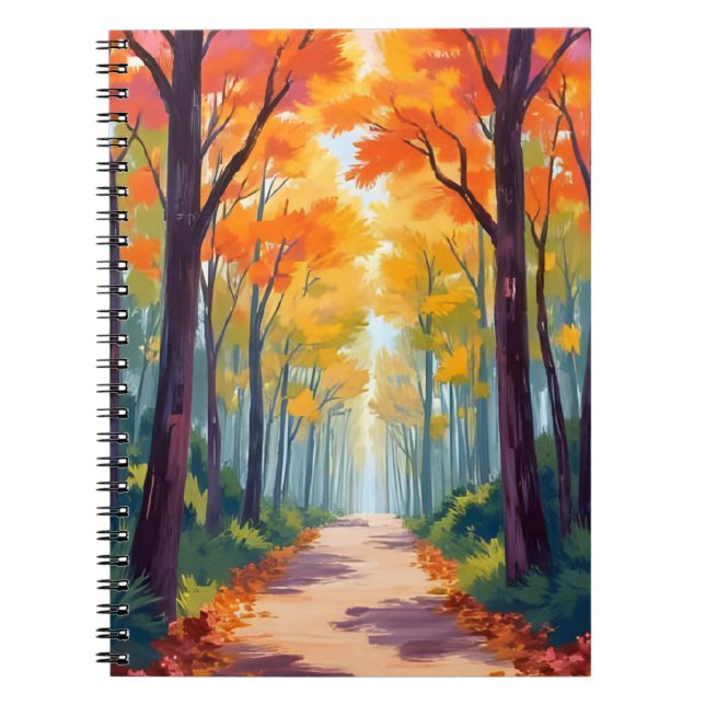 Autumn Path Fall Foliage Painting Notebook (Front)