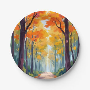 Autumn Path Fall Foliage Painting Paper Plates
