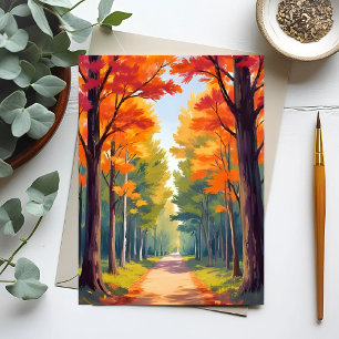 Autumn Path Fall Foliage Painting Postcard