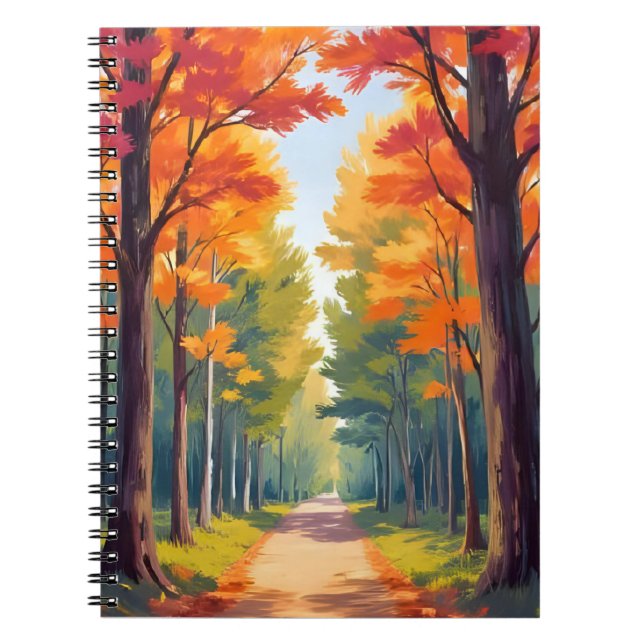 Autumn Path Fall Foliage Watercolor Landscape Notebook (Front)