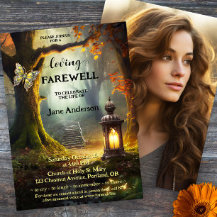 Autumn Path Lantern Photo Celebration of Life Invitation