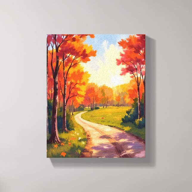 Autumn Path | Red Foliage Nature Landscape Canvas Print (Front)