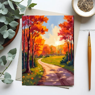 Autumn Path Red Foliage Nature Landscape Postcard