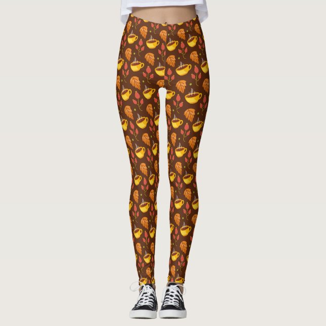 Autumn Pattern Cup Leggings – Cozy, Stylish  (Front)