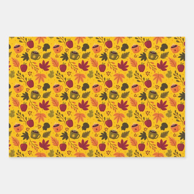 AUTUMN PATTERN DESIGN WRAPPING PAPER SHEETS (Front)