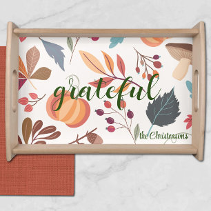 Autumn Pattern Grateful & Name Serving Tray