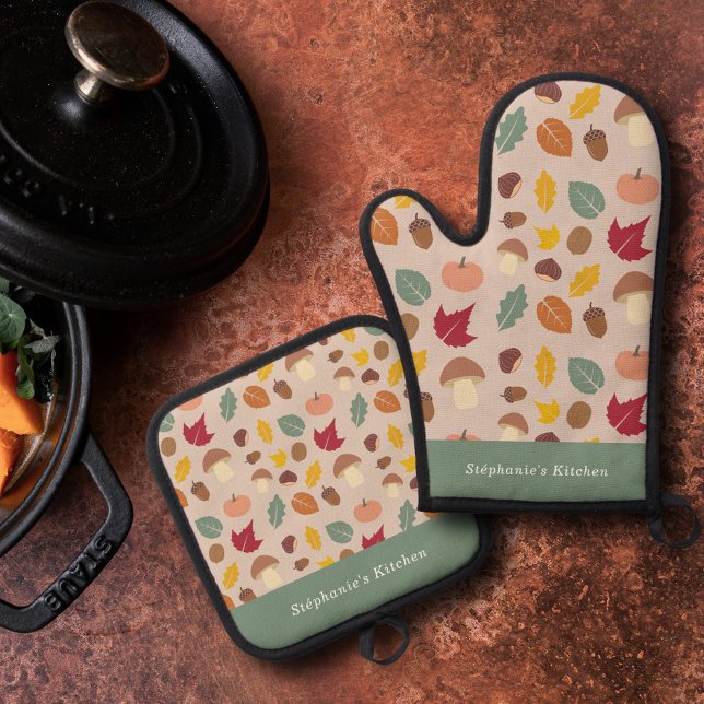 Autumn Pattern  Oven Mitt & Pot Holder Set (Autumn Pattern Oven Mitt & Pot Holder Set)