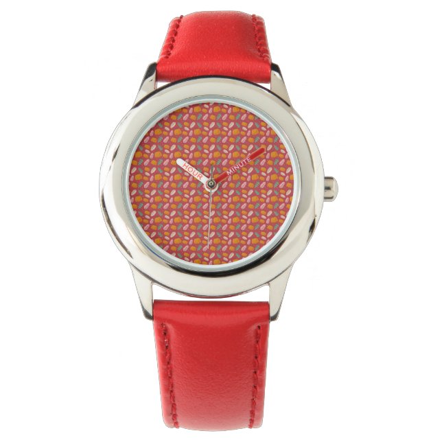 Autumn Pattern Red Orange Stainless Steel Watch (Front)