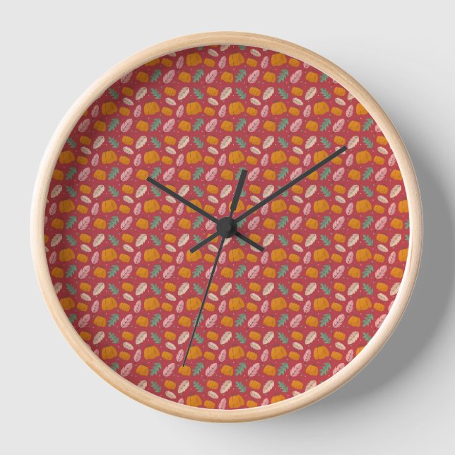 Autumn Pattern Red Orange Wall Clock (Front)