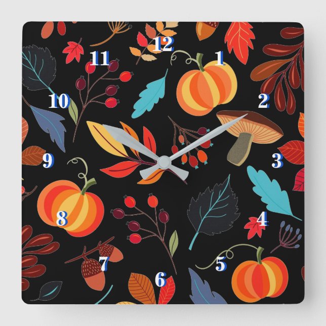 Autumn Pattern Wall Clock - Choose Color (Front)