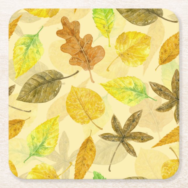 Autumn pattern watercolor 2 square paper coaster (Front)