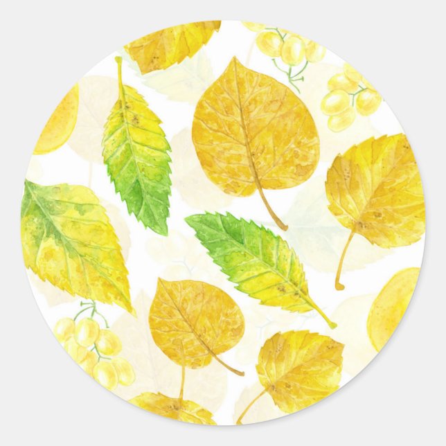 Autumn pattern watercolor classic round sticker (Front)