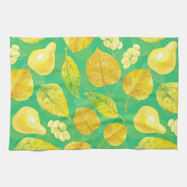 Autumn pattern watercolor kitchen towel (Horizontal)