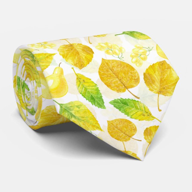 Autumn pattern watercolor neck tie (Rolled)
