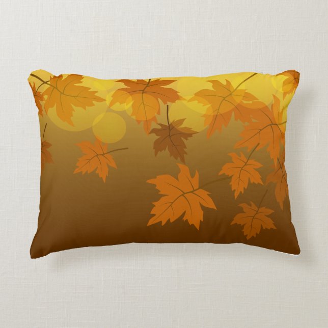 Autumn pattern with falling maple leaves and bokeh accent pillow (Front)