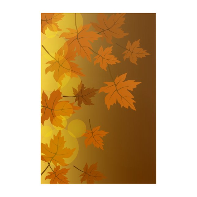 Autumn pattern with falling maple leaves and bokeh acrylic print (Front)