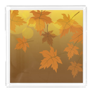 Autumn pattern with falling maple leaves and bokeh acrylic tray