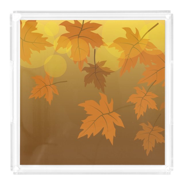 Autumn pattern with falling maple leaves and bokeh acrylic tray (Front)