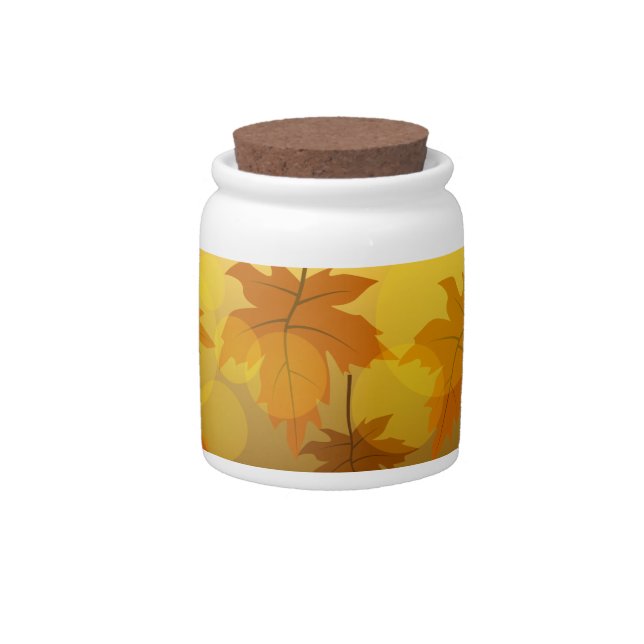 Autumn pattern with falling maple leaves and bokeh candy jar (Front)