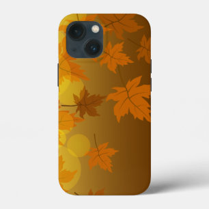 Autumn pattern with falling maple leaves and bokeh iPhone 13 mini case