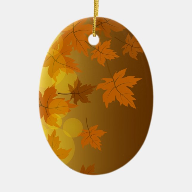 Autumn pattern with falling maple leaves and bokeh ceramic ornament (Front)
