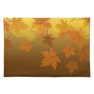 Autumn pattern with falling maple leaves and bokeh cloth placemat