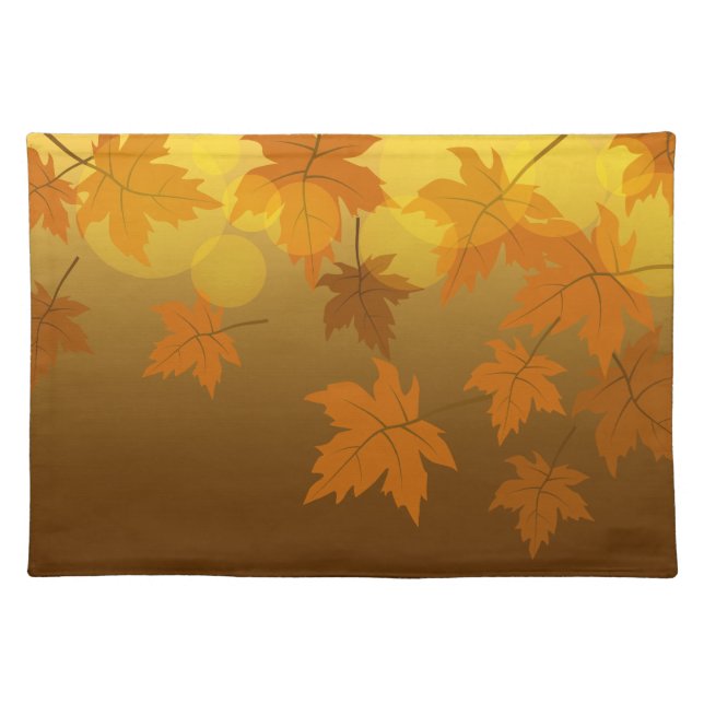 Autumn pattern with falling maple leaves and bokeh cloth placemat (Front)