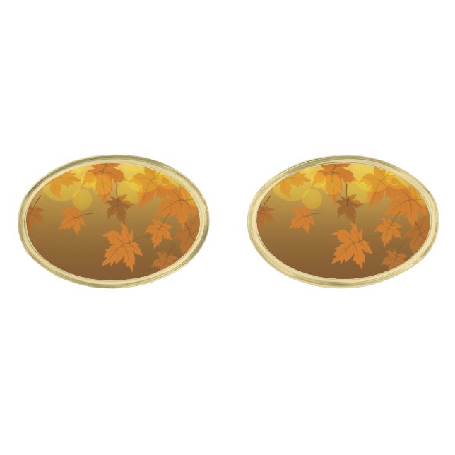 Autumn pattern with falling maple leaves and bokeh cufflinks (Front)