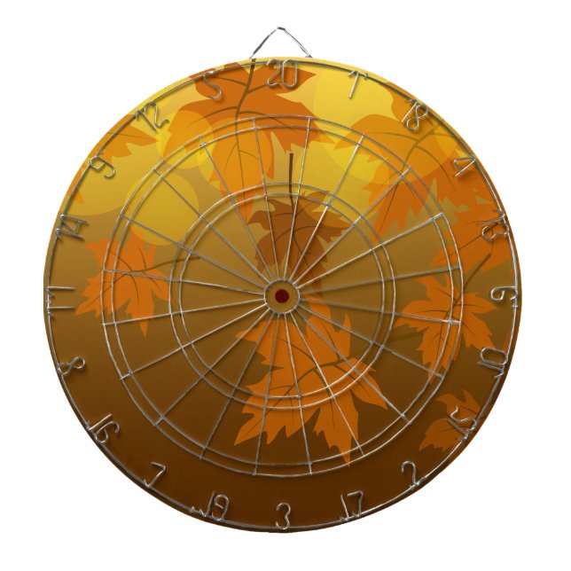 Autumn pattern with falling maple leaves and bokeh dart board (Front)