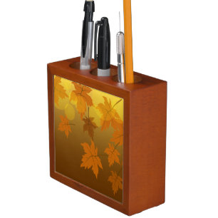 Autumn pattern with falling maple leaves and bokeh desk organizer