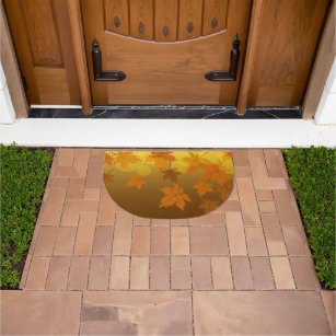 Autumn pattern with falling maple leaves and bokeh doormat