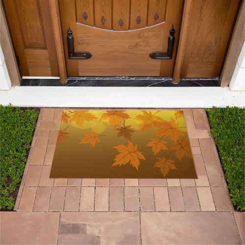 Autumn pattern with falling maple leaves and bokeh doormat