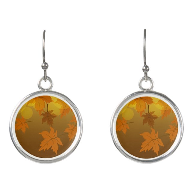 Autumn pattern with falling maple leaves and bokeh earrings (Front)
