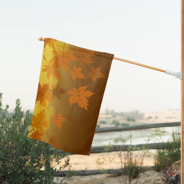 Autumn pattern with falling maple leaves and bokeh house flag (Insitu (Back))