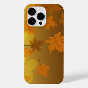 Autumn pattern with falling maple leaves and bokeh iPhone 14 pro max case