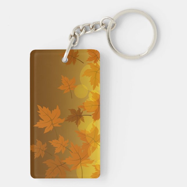 Autumn pattern with falling maple leaves and bokeh keychain (Back)